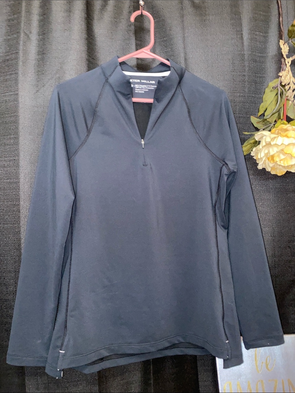 NWT Peter Millar SZ M Black Quarter-Zip Performance Pullover